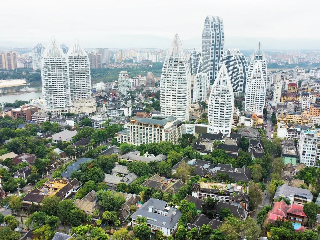 jinghong city xishuangbanna urban aerial view 西雙版納景洪市區航拍城市景觀